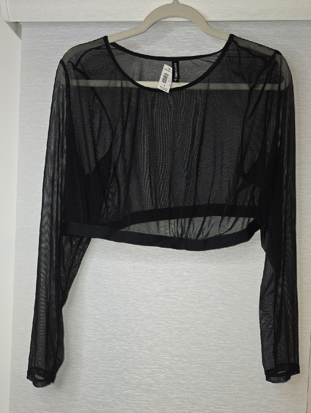 Black Sheer Long-Sleeve Crop Top - Lightweight Layering